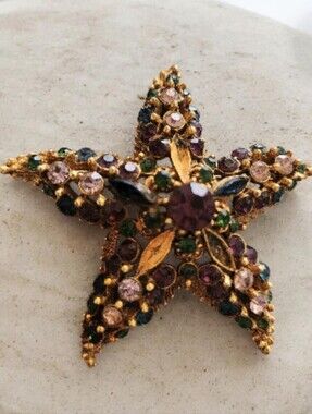 Vintage Rare FLORENZA Multi Stoned Starfish Brooch